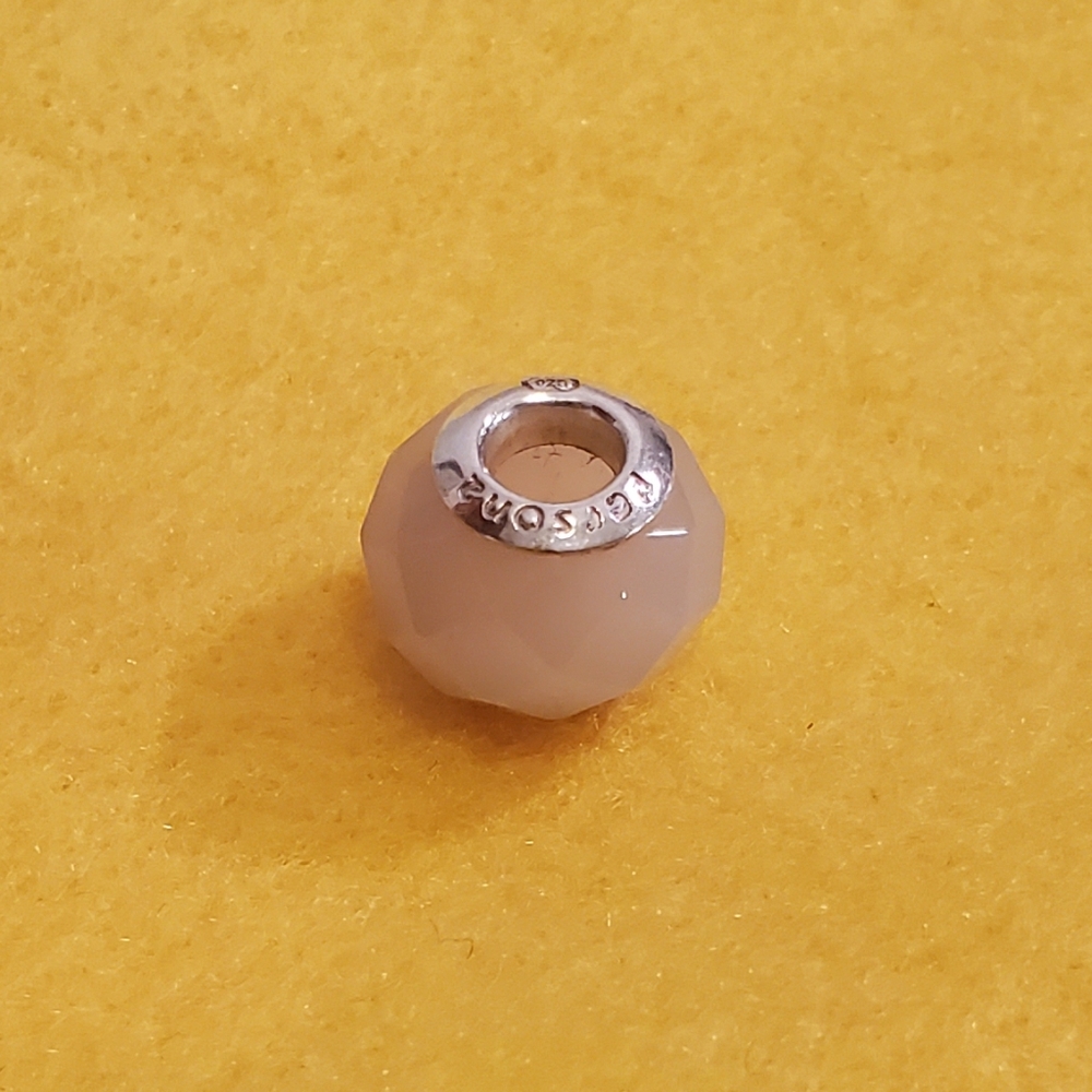 Persona Charm Bead Stamped 925. Off White/Pale Pink fits Pandora Bracelets